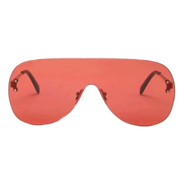 $370 Emilio Pucci Shield Sunglasses Silver Frame Red Lens Temple Logos Designer main image 10